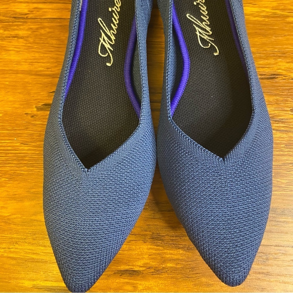 Mhuire‎ Pointed Toe Breathable Washable Blue Knit Flat